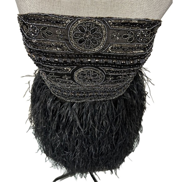 Sue Wong Nocturne Strapless Black Beaded Ostrich Feather Cocktail Dress Size 8 - Picture 2 of 16